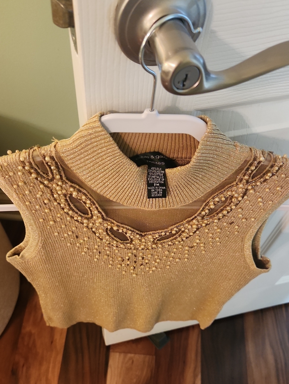 Cable & Gauge Gold Sleeveless Beaded Turtleneck Sweater